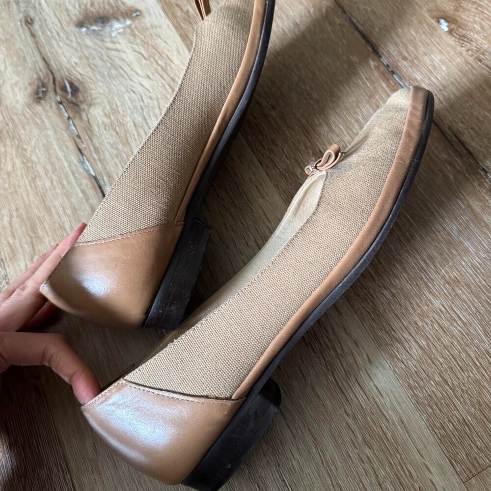 Amalfi Brown Tan Leather Flats with bow tie size‎ 6.5 - Picture 2 of 7